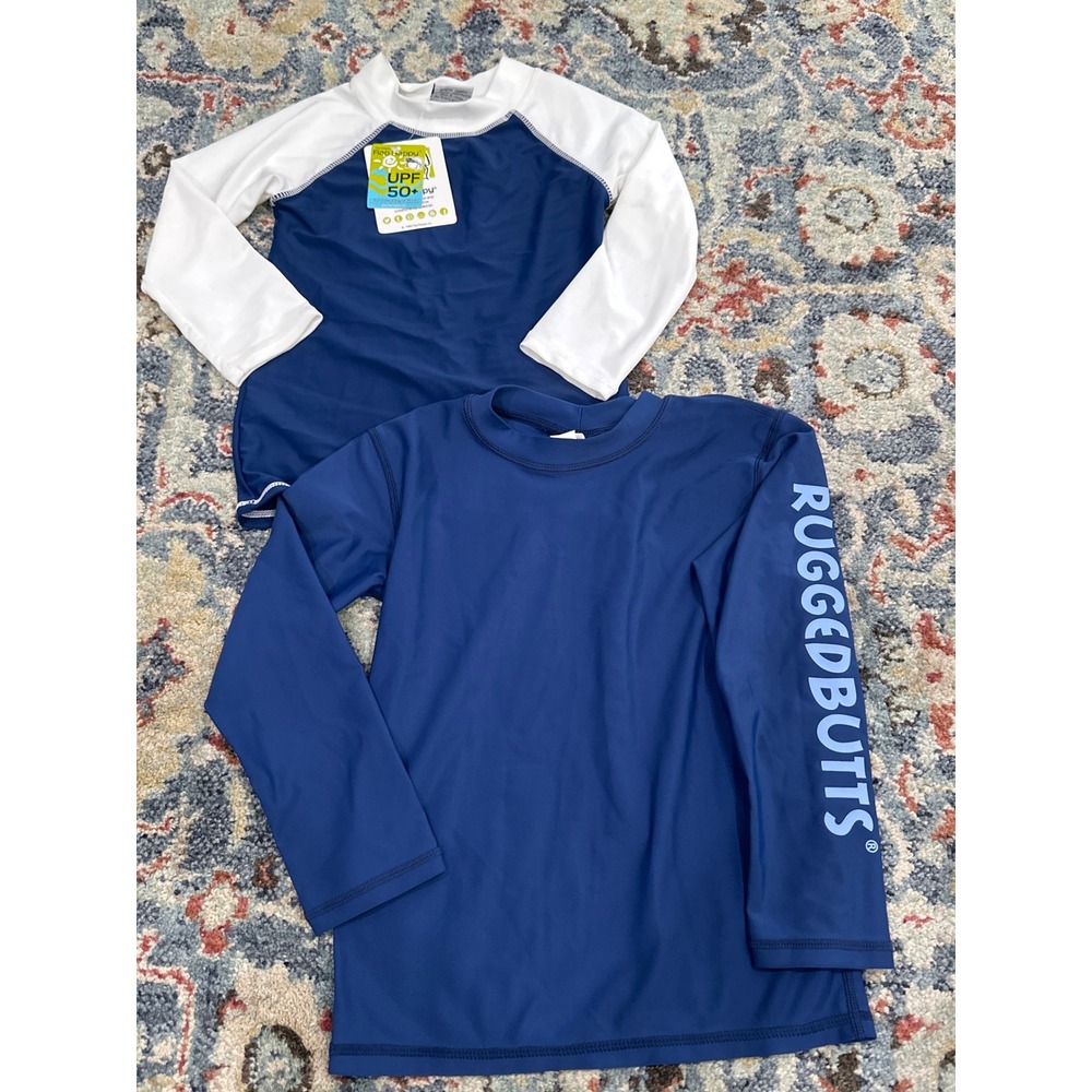 RuggedButts Flap Happy Rash Guard Bundle Boys 5 Navy Blue UPF 50+ NWT NWOT
